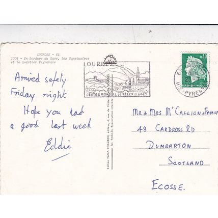 Lourdes France Postcard unused posted 1969 corner crease
