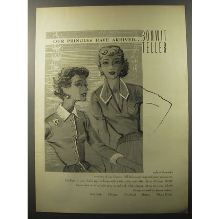 1953 Bonwit Teller Pringle Sweaters Advertisement - Our Pringles have arrived
