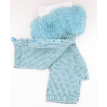 Teal Faux Fur Fingerless Gloves with Diamante Detail Clothing Winter Gift