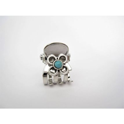 Tiny mini silver metal flower hair claw clip with turquoise stone