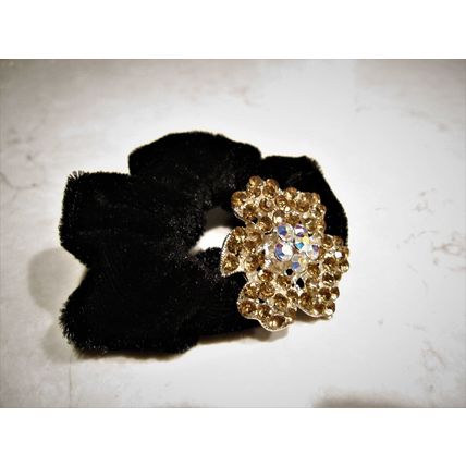Flower shaped hair tie pony tail holder scrunchie with gold crystals