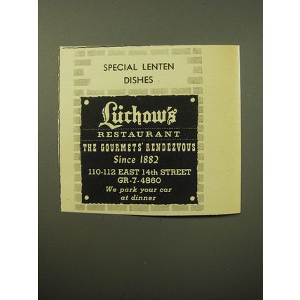 1960 Luchow's Restaurant Ad - Special Lenten dishes