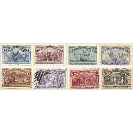 USA stamps 1893, Columbus Series, Eight Values to 10 cents Used