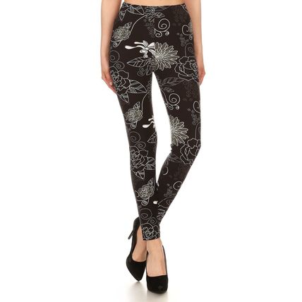 Women's Multi-color Printed Knit Legging With Elastic High Waist Band