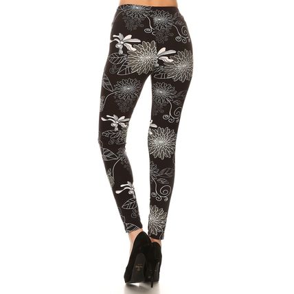Women's Multi-color Printed Knit Legging With Elastic High Waist Band