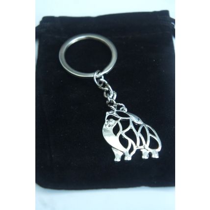 POMERANIAN METAL KEY RING WITH KEY CHAIN & VELVET GIFT BAG