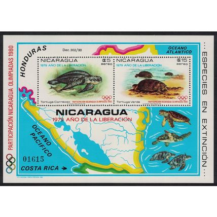 Nicaragua Turtles Moscow Olympic Games MS 1980 MNH SG#MS2266 MI#Block 114