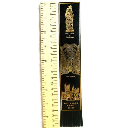 Vintage: black leather bookmark - Buckfast Abbey, Devon