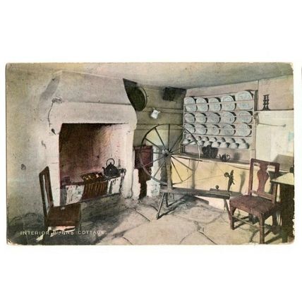 Interior Burns Cottage Hand Tinted Postcard Postmark Ayr Double Ring 1905