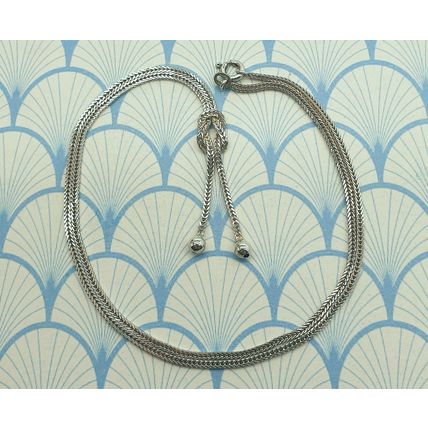 Vintage Italian 925 Sterling Silver Foxtail Chain Knot Lariat Y Drop Necklace