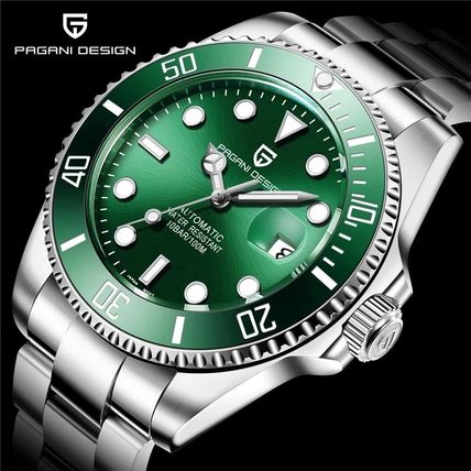New PAGANI DESIGN Green Face Seiko NH35A Automatic Movement Steel Bracelet Watch
