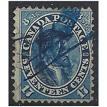 Canada (Colony Of) 1859 SG42 17c Deep Blue Good/Fine Used Fiscal Cancel.