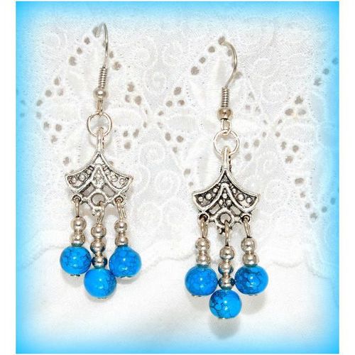 Sale Tibetan Hill Tribe Blue Turquoise Bead Hook Earrings Jewellery 1492
