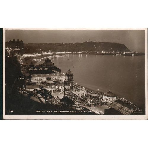 Vintage Real Photograph PC 1949 - South Bay, Scarborough, Yorkshire By Night