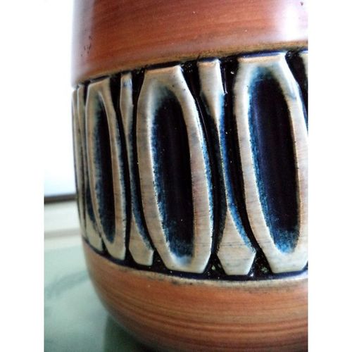 60s Bet Hayotzer Large Incised Brown Ceramic Pottery Vase Mid Century Israel Art