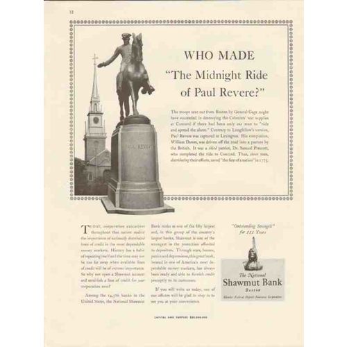 national shawmut bank 1947 who made the midnight ride vintage ad