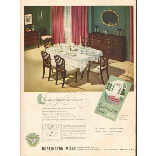 burlington mills corp 1947 invite elegance dinner fabrics vintage ad