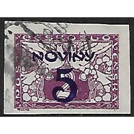 Mi 217: 5 h. on 2 h. brown-lilac/yellow Surcharged Newspaper Stamp: Doves.