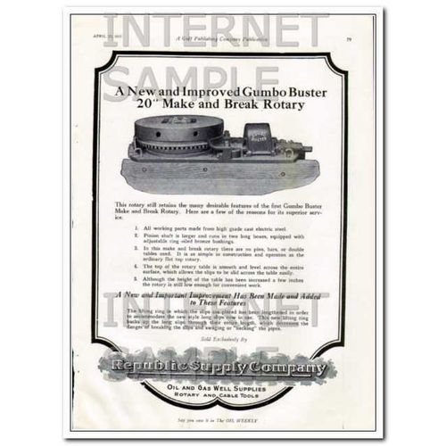 REPUBLIC SUPPLY COMPANY 1927 improved gumbo buster rotary vintage ad