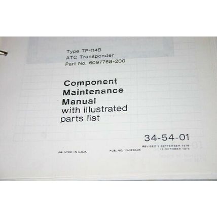 Honeywell TP-114B ATC Transponder Component Maintenance Manual XPDR