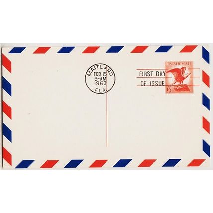 USA. FDC Postal Card. 6c Air Mail. Pre-Stamped. Used