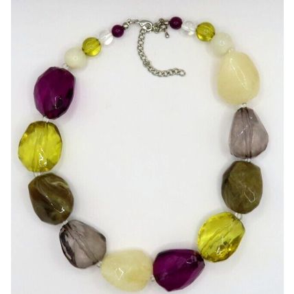Nugget Bead Necklace Purple, Grey & Yellow Necklace with Drop Earrings Set Gift