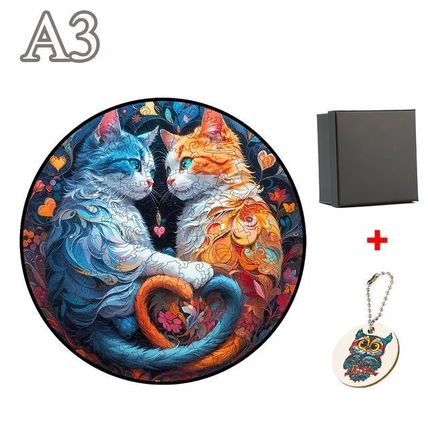 Mysterious Wooden Puzzles Cute Twin Cats Unique Animals 28 CM * 28 CM DIY Jigsaw