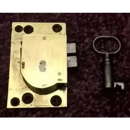 Antique Georgian Cupboard Cabinet Lock Brass Steel 1 Has 1 Key LEFT HANDED L0CK