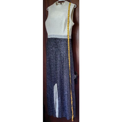 Sparkling 70s black and white shift gown formal prom evening dress lace accents