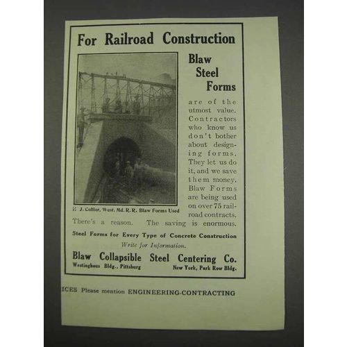 1911 Blaw Collapsible Steel Centering Co. Ad - Railroad