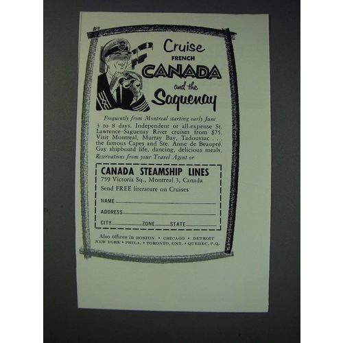 1963 Canada Steamship Lines Ad - Cruise French Canada and the Saquenay