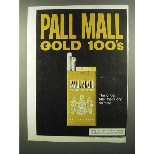 1974 Pall Mall Cigarettes Ad - Gold 100's