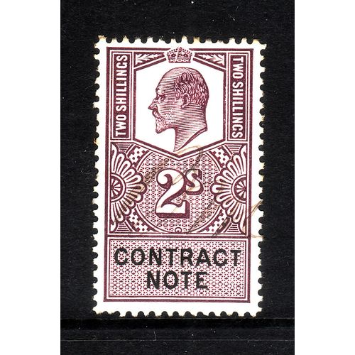 GREAT BRITAIN REVENUE CONTRACT NOTE EDWARD VII 2s PURPLE PEN CANCEL#2