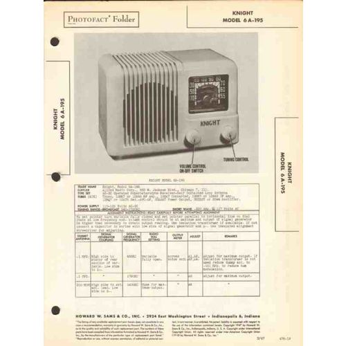 KNIGHT model 6A-195 6 tube AM SW radio receiver Sams Photofact manual