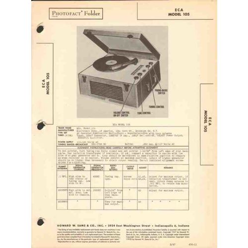 ECA model 105 AM radio receiver phonograph Sams Photofact manual