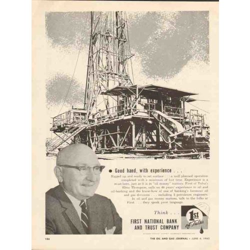 FIRST NATIONAL BANK TRUST COMPANY 1962 Elmo Thompson vintage ad