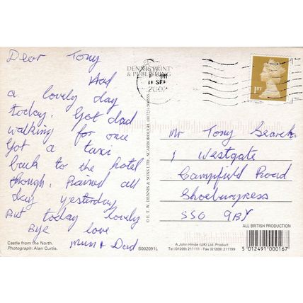 Scarborough Castle Postcard posted 2002 VGC