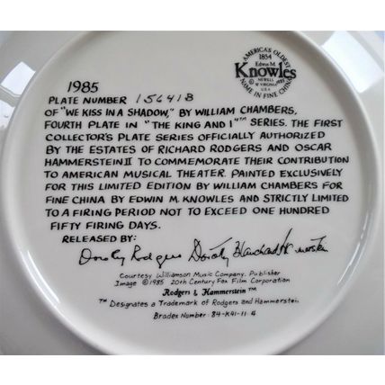 Knowles The King and I We Kiss in a Shadow 1985 Fine China Plate