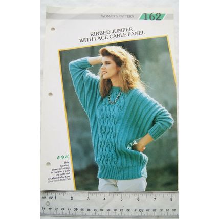 Woman's pattern 162 ribbed jumper with lace cable panel, brushed DK