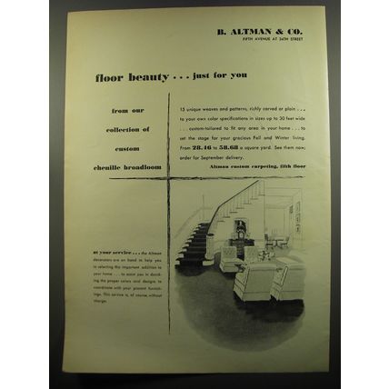 1951 B. Altman & Co. Custom Chenille Broadloom Carpet Ad - Floor beauty