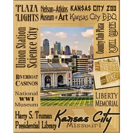 Kansas City Missouri Landmarks Laser Engraved Wood Picture Frame Portrait (5x7)