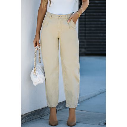 Khaki Solid High Waist Casual Pants