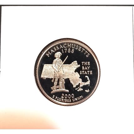 1- 2000 S ( CLAD PROOF/ DCAM ) MASSACHUSETTS STATEHOOD QUARTER.