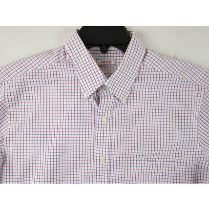 Izod Men's LS White Dress Shirt with Red & Blue Grid Lines, 16-1/2 (34/35)