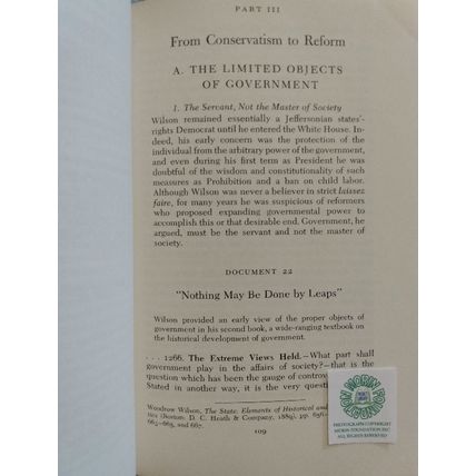 THE POLITICAL THOUGHT OF WOODROW WILSON edited by E DAVID CRONON