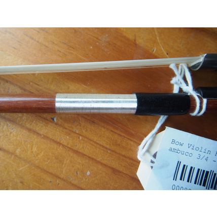 Violin Bow 3/4 Size, Genuine Pernambuco round stick, Ebony Frog, silver lapping