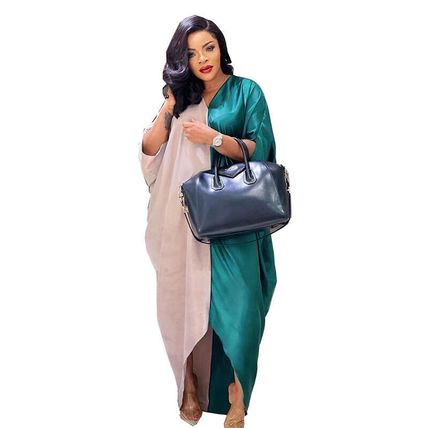 Plus Size Smooth and loose V-neck, comfortable and fashionable long dress dress