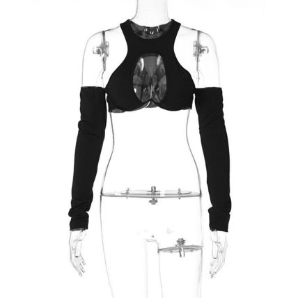 Stylish Women Front Open Long Sleeves Asymmetric Club Party Short T-Shirt