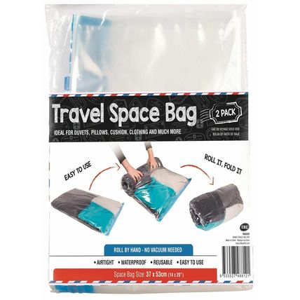 2x Medium Travel Roll Vaccum Bags Space Saving Storage Clothes Bedding Organiser