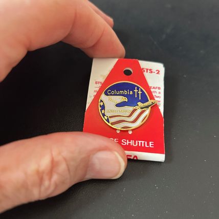 Columbia Engle Truly NASA Space Shuttle Mission Lapel Hat Pin 1980's on card